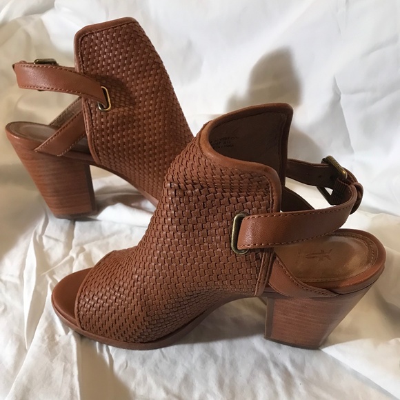 Frye Leather Embossed Block Heel Peep Toe Bootie, Size 8 - Picture 1 of 4